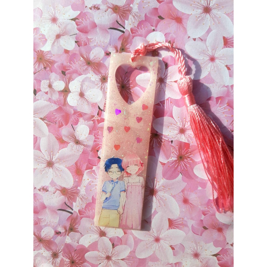 Marca página pequeno coração Wotakoi Nanami e Hirotaka