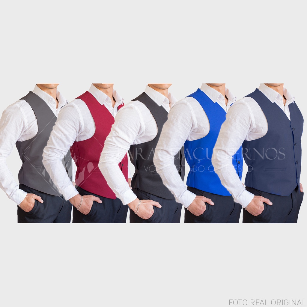 Super Kit 5 Coletes Social Slim Oxford Com Regulagem - Bordo / Preto / Chumbo / Royal / Marinho + Promoção de Atacado