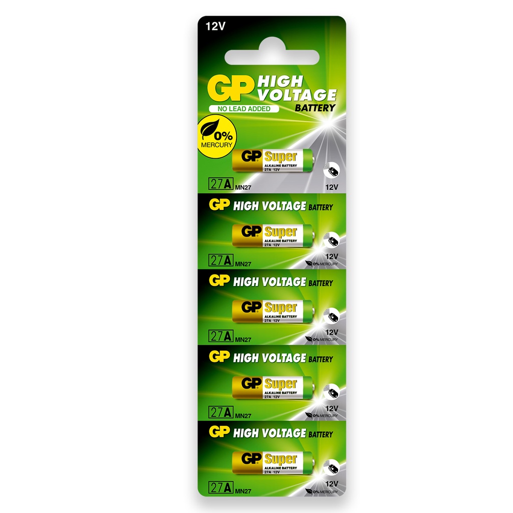 Pilha Alcalina 27A GP Super Bateria MN27 A27G A27 5 unidades