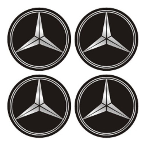 Jogo Emblema Mercedes Benz Preto Calota Roda Esportiva 51mm