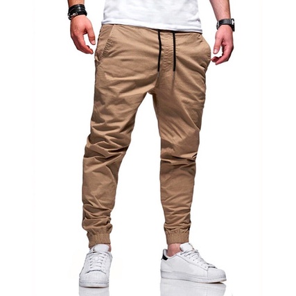 Calça Jogger Jeans  Tevoro  Masculino Sarja Com Elastano Elastico Punho Cordão de regulagem Cor Bege
