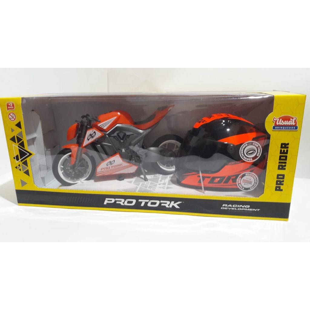 Moto e capacete Brinquedo miniatura Protork Usual