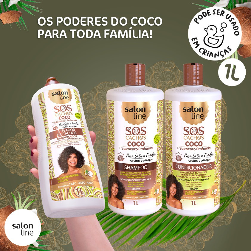 Kit Salon Line Sos Cachos Coco Shampoo Condicionador Creme De Pentear Ativador 1l Shopee Brasil