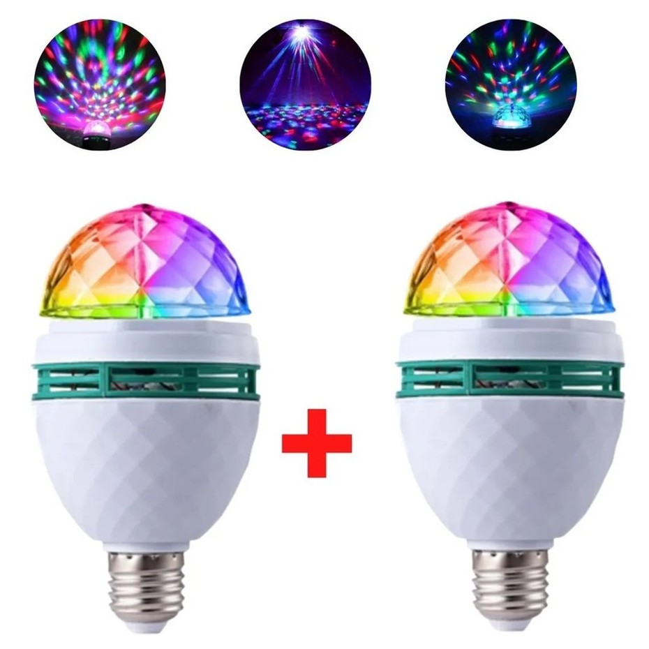 2 Lampadas Giratorias Led Rgb Bola Maluca Iluminacao Festa E27 Lampada Globo Luz Led Rgb Giratoria Balada Bivolt