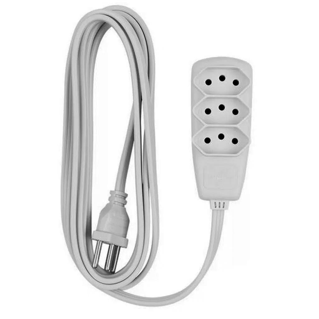 Extensao Eletrica Branco 3 Tomadas 2P+T 10A 250v 5 Metros - Home Appliances