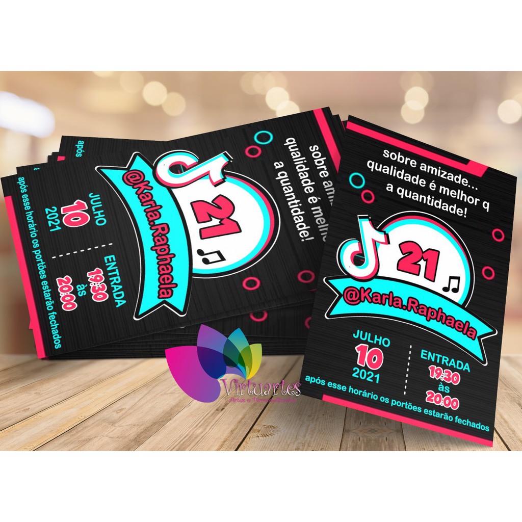50 Convites aniversário Personalizado Tik tok Shopee Brasil