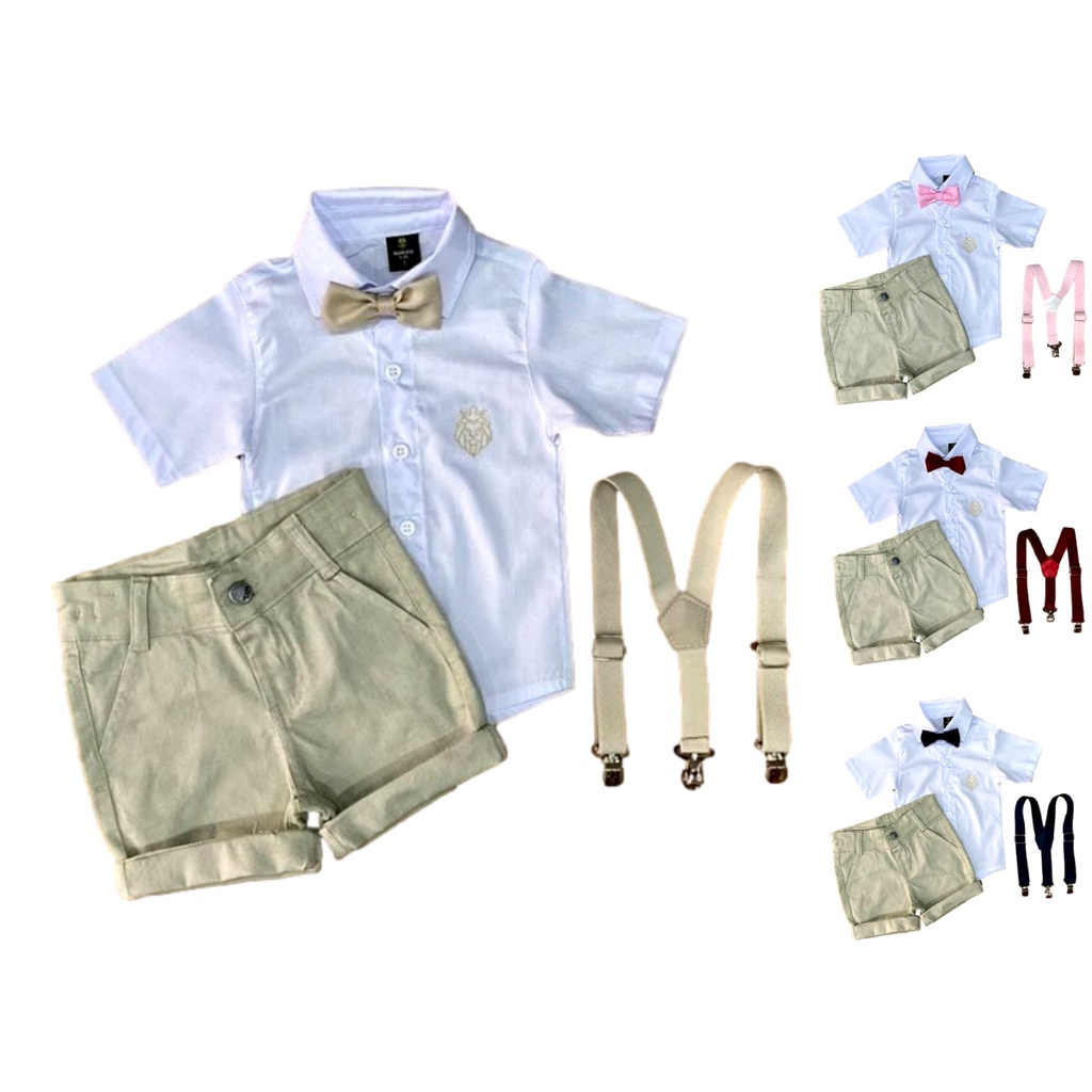 Conjunto Infantil Social Masculino Roupa de Batizado Bege e Branco Menino Casamento P ao 16