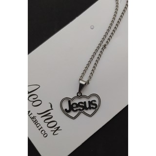 Colar com Pingente dois Corações escrito Jesus