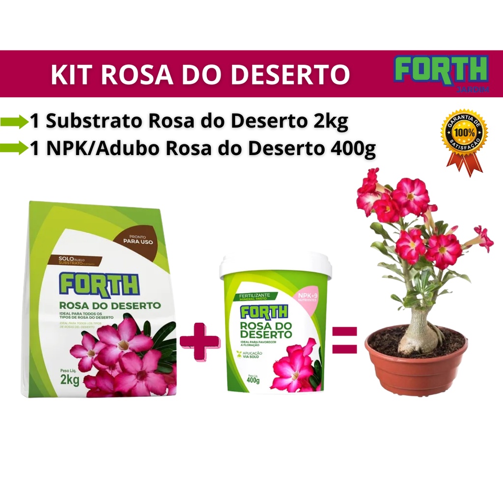 kit Rosa do Deserto Substrato 2Kg + Fertilizante Adubo 400g Forth Jardim