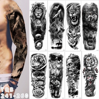 Tattoo Sticker Braço Grande Branco Preto Falso Conjunto Temporário Leão Masculino Feminino