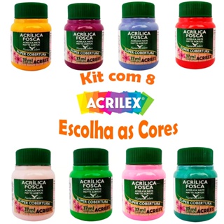 Tinta Acrílica Fosca 37ml - Kit com 8 Potes - Acrilex em Oferta na Shopee