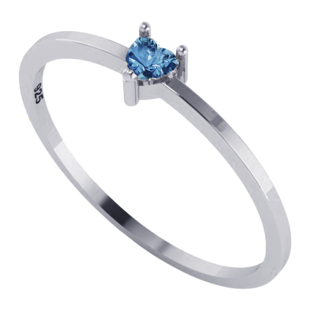 Anel Solitário Azul Topázio Coração Prata 925 - Exclusivo em Oferta na Shopee