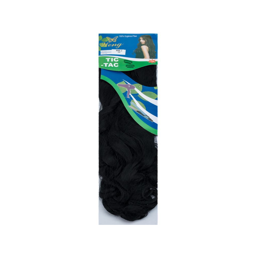 Cabelo 100% Organico em 1 Tela com tic-tac - Ondulado - Preto 4 Pacotes