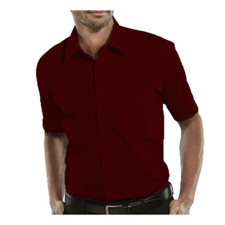 Camisa Social Manga Curta 100% Microfibra Masculina Vermelha Bom Pano