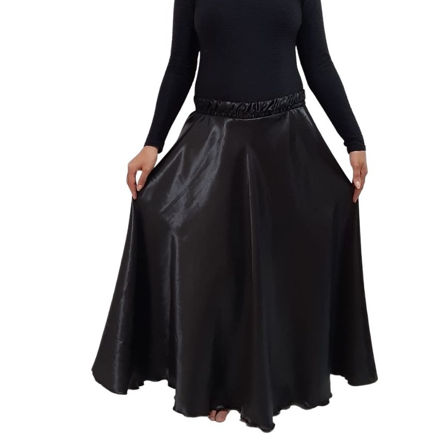 Saia Preta em Cetim com 4 metros de roda dança Umbanda Candomblé cores variadas em Oferta na Shopee