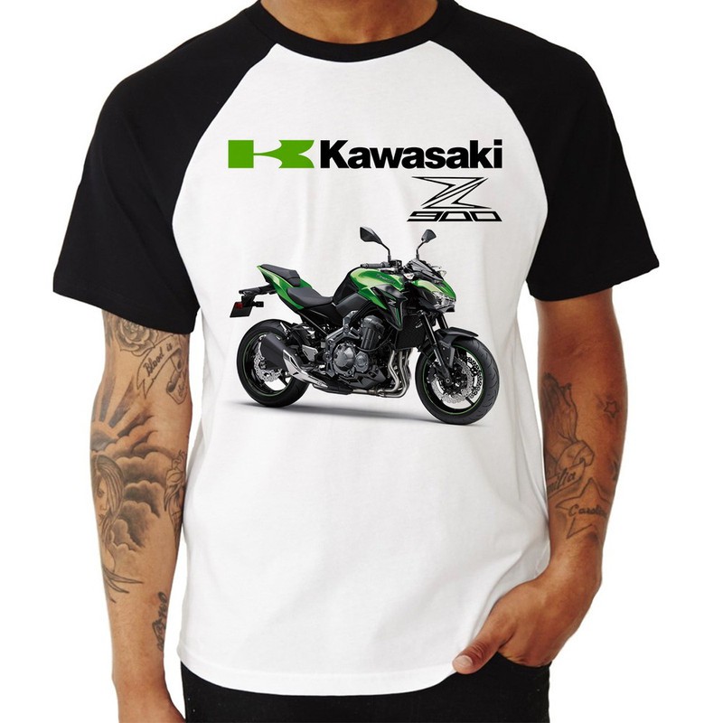 Camiseta Raglan Moto Kawasaki Z 900 Metallic Green Black