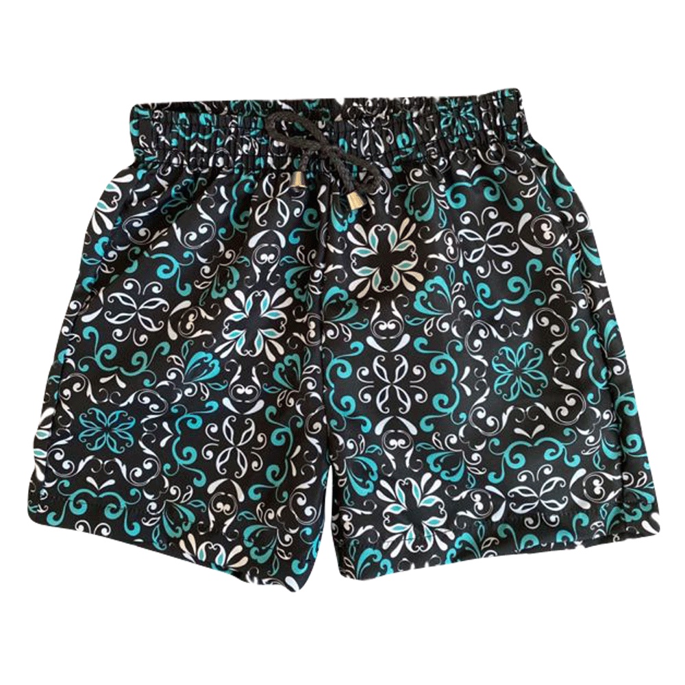 Bermuda Shorts Tactel Infantil Menino Verão Preta Estampa Masculina