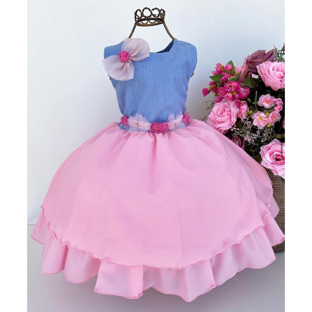 Vestido de Festa Princesa Batizado Daminha Infantil Juvenil Luxo Vestido de Princesa Bebê Infantil e Juvenil + Laço