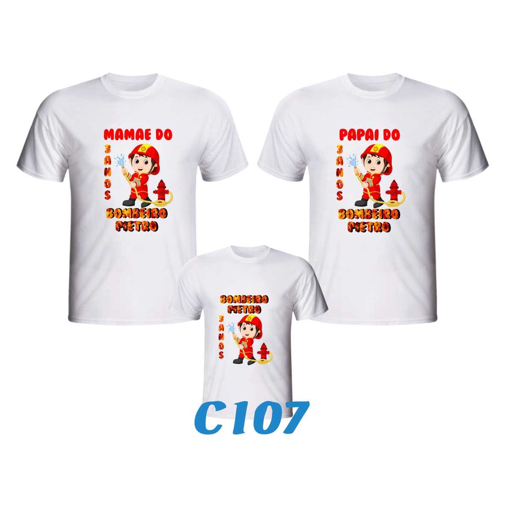 1 Camiseta Personalizada Bombeiro baby para Aniversário Temático ou festa C107