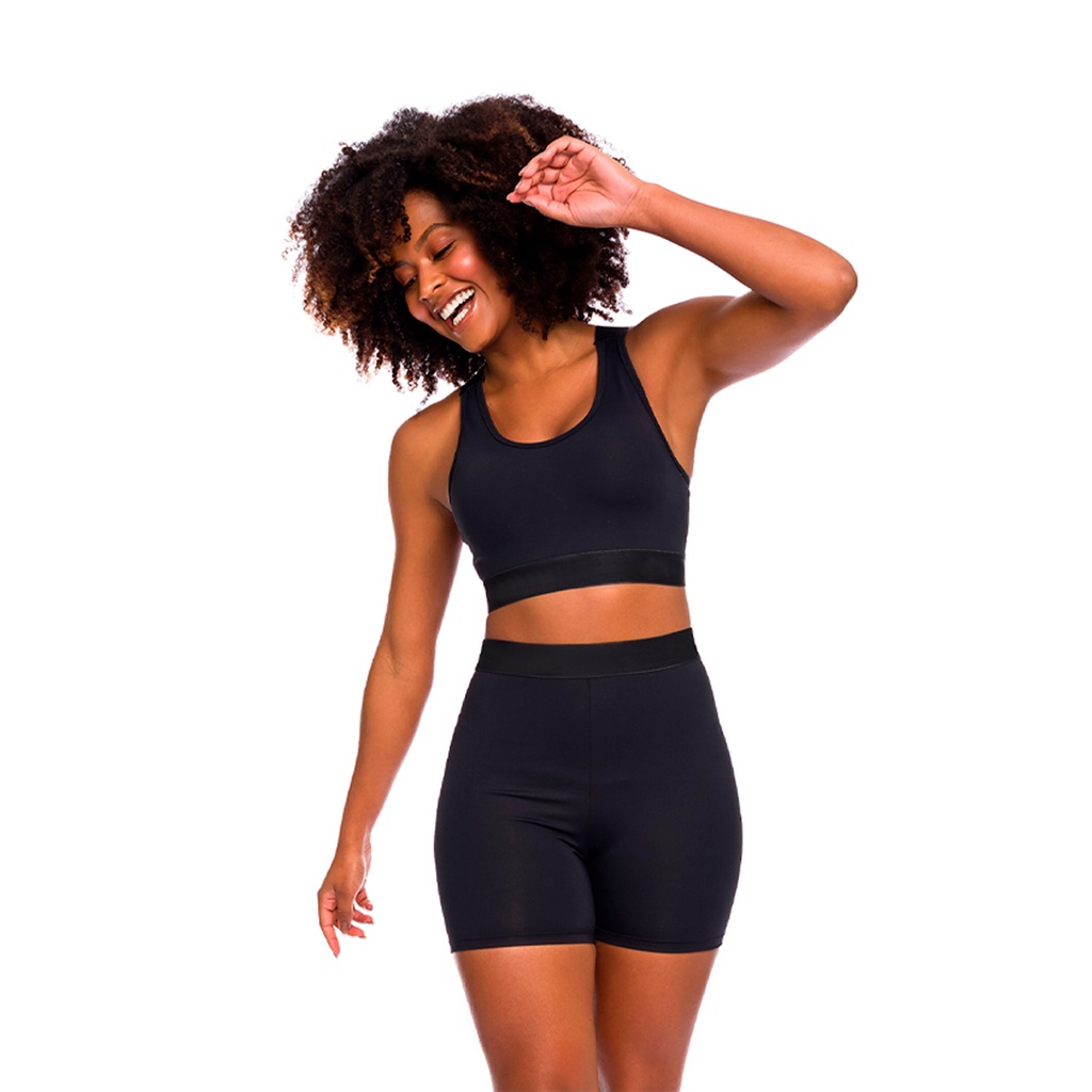 Conjunto Academia Active Feminino Top e Short Preto Massam Fitness