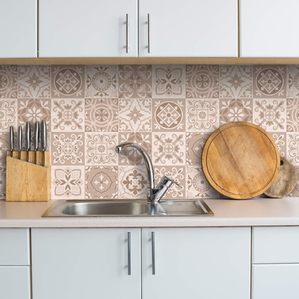 Kit Faixa Adesivo Papel Parede Cozinha Azulejo Hidráulico Lavavel Vanilla 15x15cm Opções
