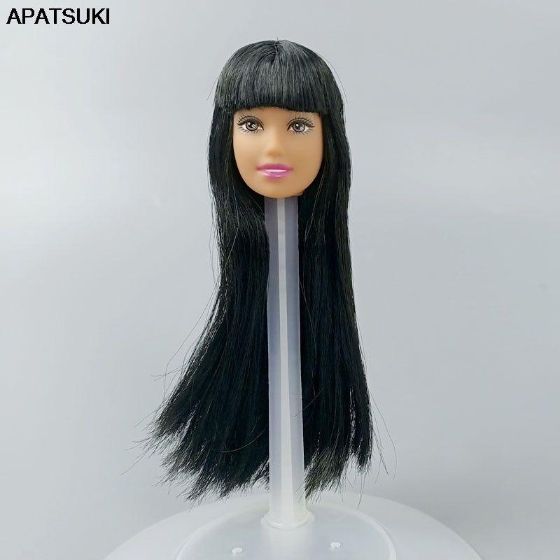 Preto Cabelo Liso Longo Make Up Brown Cabeça Da Boneca Para 1 / 6 Cabeças De Boneca Bjd Para 11.5 "Acessórios Da Boneca Do Miúdo Prática Maquiagem Brinquedo Diy