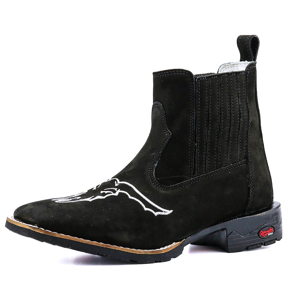 Botina Em Couro Bota Masculina Bico Quadrado Cano Curto