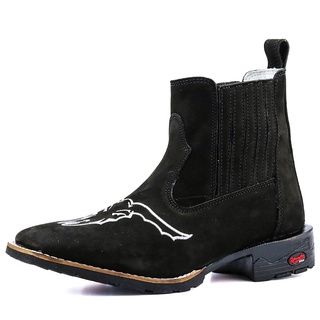 Botina Em Couro Bota Masculina Bico Quadrado Cano Curto