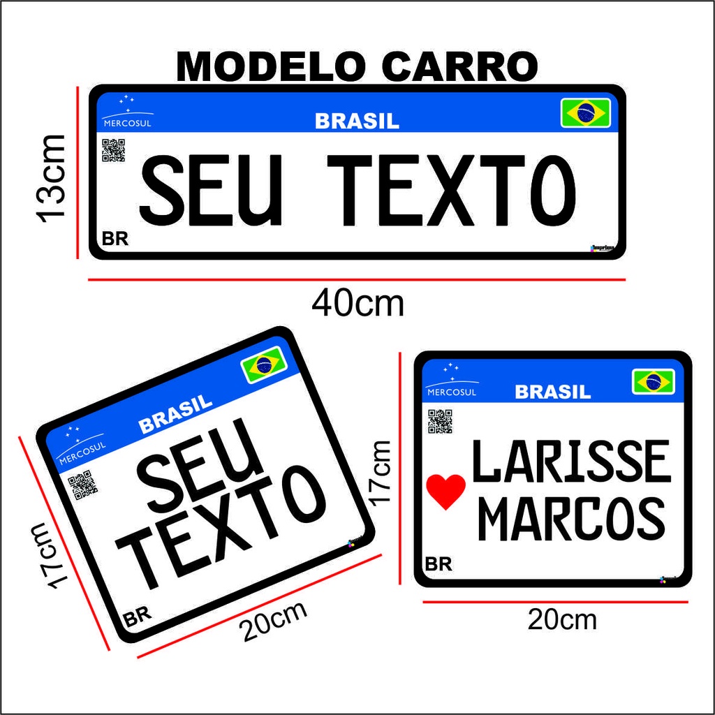 Placa Decorativa Carro Moto Mercosul Seu Texto Diversos Modelos