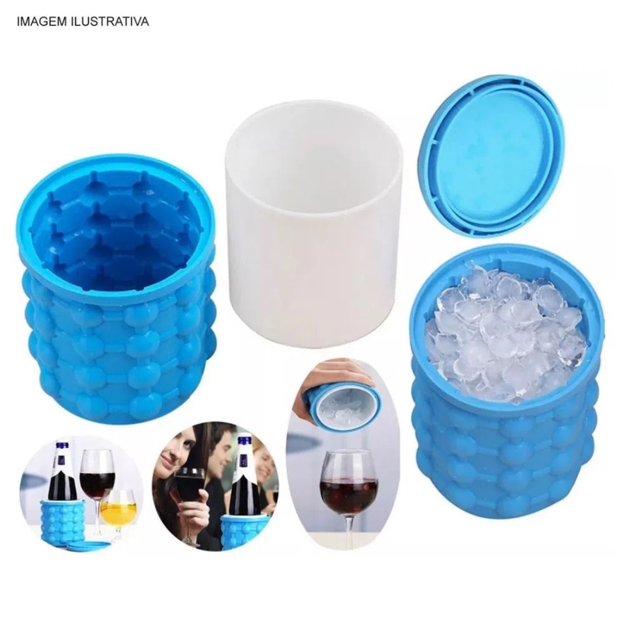 Mini Balde Forma De Gelo Em Silicone Cubos Ice Magic