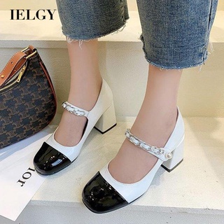 IELGY Preto E Branco Combinando Cor Retrô Pequeno Estilo Fragrância Quadrado De Salto Grosso Sapatos Femininos