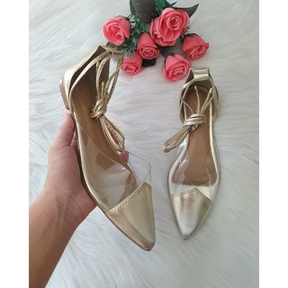 Sapatilha Mule Feminina Cristal De Amarrar Passo Nobre Confort Metalizado Dourado