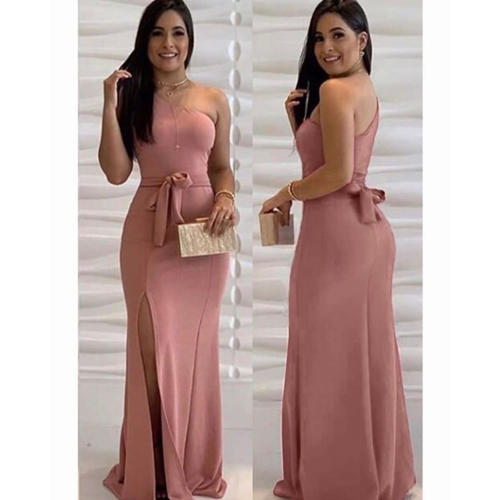 Vestido Longo Feminino Mula Manca Um Ombro Só Com Fenda Abertura Amarração Varias Cores Para Madrinhas Festas Casamentos Eventos No Geral