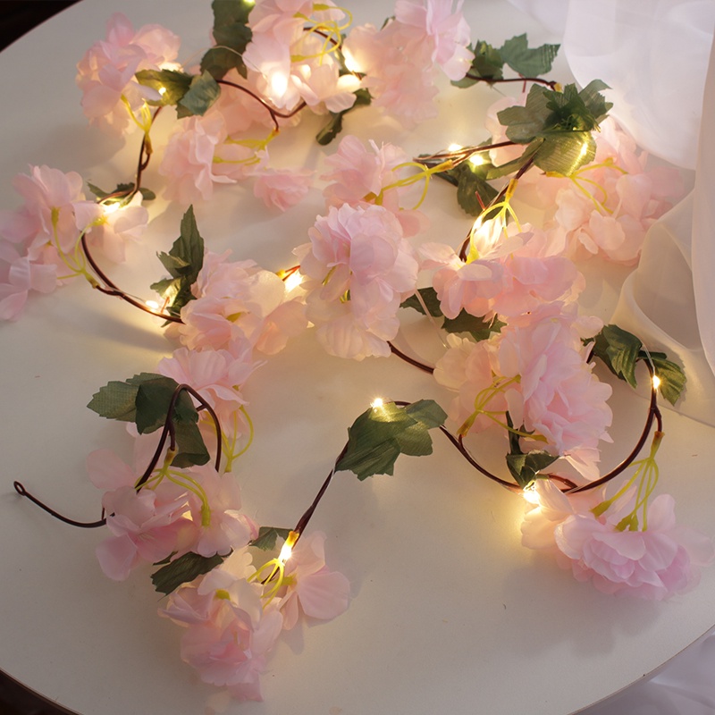 2.2M Flor De Cerejeira Rosa Luz/Branca De Corda/Interior Artificial Falsas Flores Fada/Decorativa Para Natal , Ano Novo , Festa , Casamento , Aniversário , Quarto De Crianças