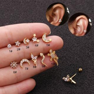 Novo Estilo De Brincos De Aço Inoxidável Piercing Stud Cz Lagarto De Cobra Gecko Flor Lua Cartilagem Helix Brinco De Parafuso De Concha