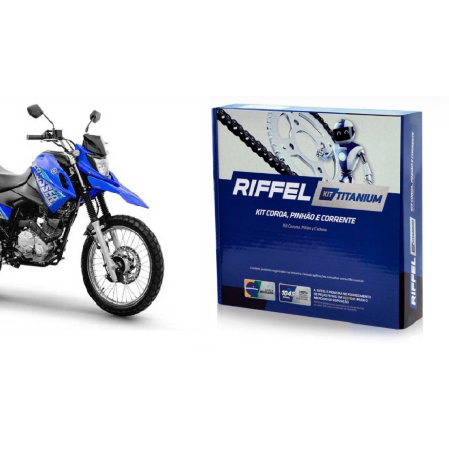 Kit Transmissão moto yamaha Xtz 150 Crosser 2014 a 2021 kit relação Aço 1045 Riffel
