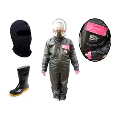Capa De Chuva - Conjunto Calça Jaqueta Impermeavel Feminina Pvc Com Bolso - Moto / Motoqueiro + Touca Balaclava + Bota de Borracha