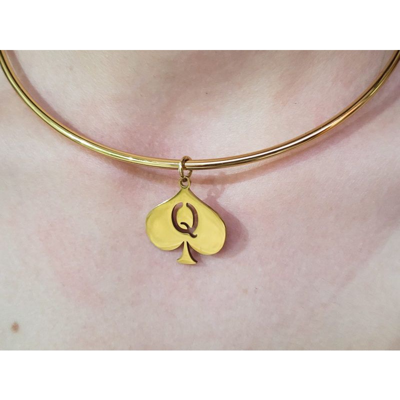Choker Colar Aro Rígido Queen Of Spades Rainha de Espadas Hotwife e Cuckold
