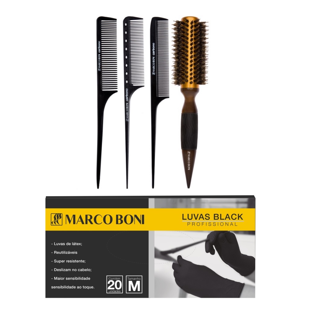 KIT PROFISSIONAL PENTE ESCOVA METALICA 20UN LUVA M MARCOBONI