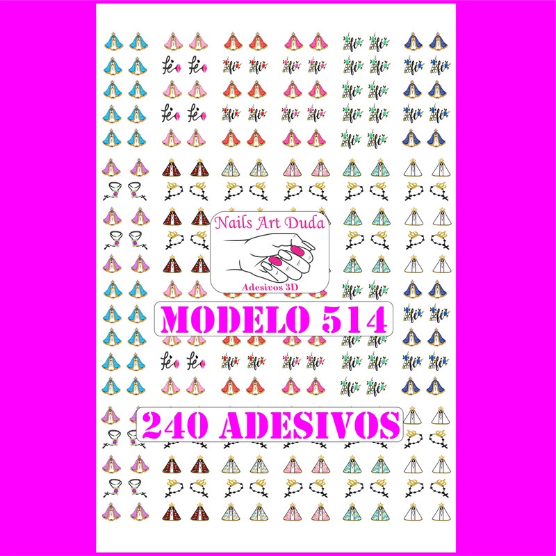240 adesivos de unha 3D Nossa Senhora Aparecida terço  PRÉ PRONTO - modelo 514