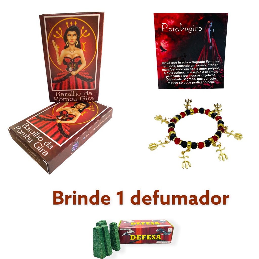 Kit Taro Baralho Pombagira 36 cartas com Manual Tarô Pulseira Pomba Gira Defumador de Ervas