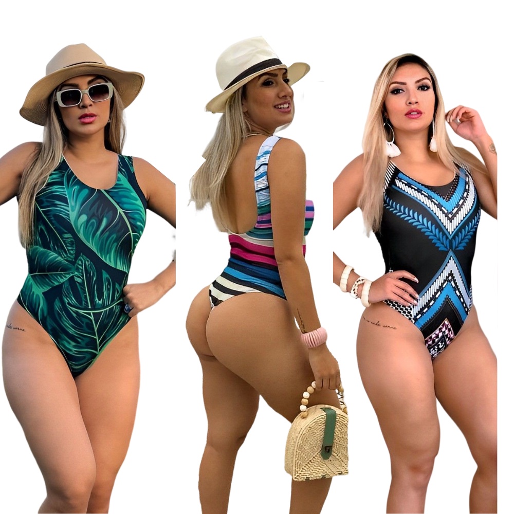 Maios Femininos Praia Body Suplex Varias Estampas Cavado