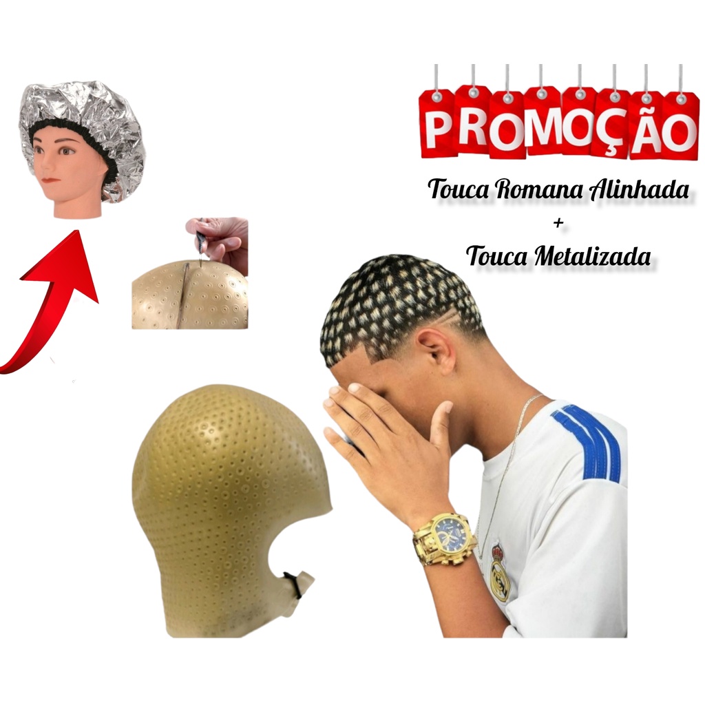 Touca romana alinhada luzes reflexos cabelo barbeiro profissional +TOUCA METALIZADA