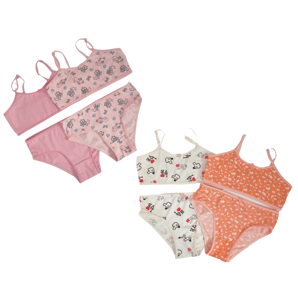 Kit 04 Conjunto calcinha e sutiã infantil menina moça top infantil juvenil menina algodão
