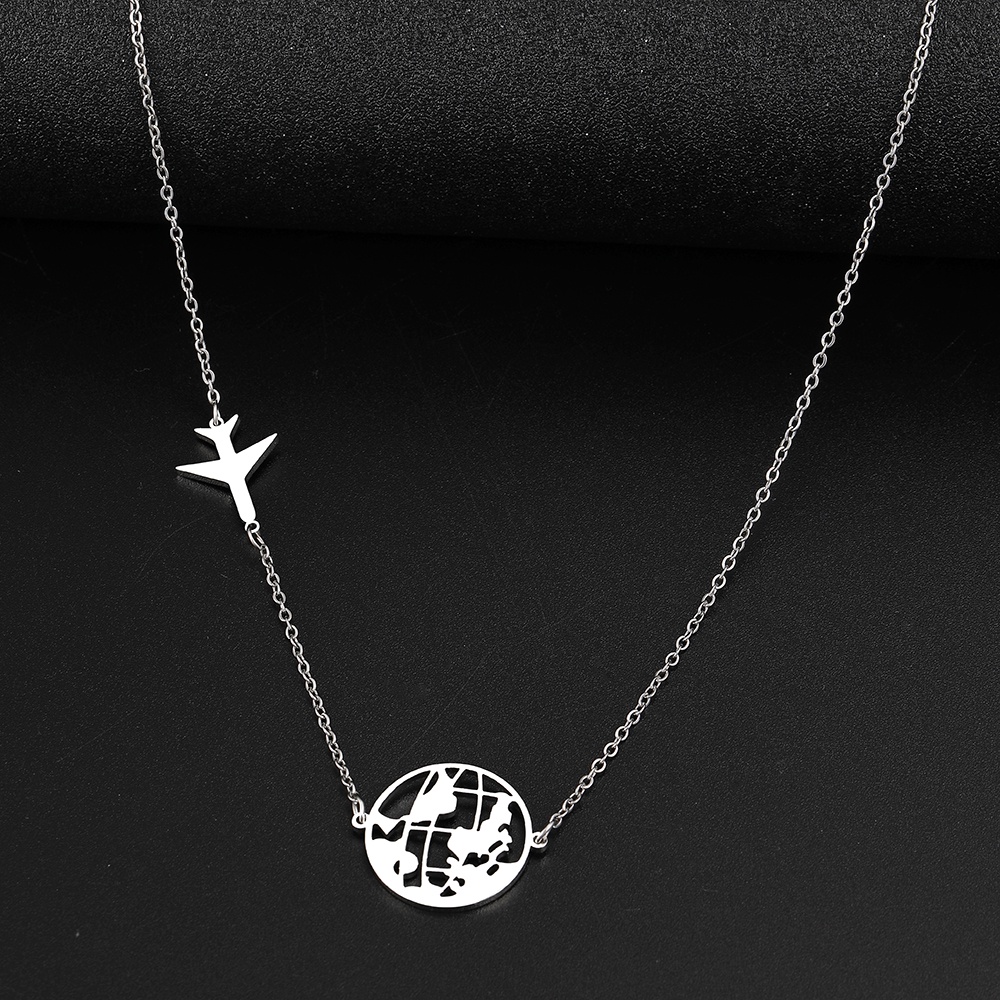 Colar De Aço Inoxidável Colares Mapa Mundial De Aviões Pingentes Correntes De Gargantilha De Moda Estética Masculino Para Festa De Jóias Feminina Presente — imagem 2 de 2