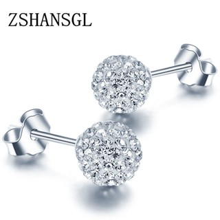 Luxo 6/810mm Prata Pequena Broca Bola Redonda CZ Zircão Parafuso Volta 925 Brincos Para Mulheres Casamento Piercing Jóia em Oferta na Shopee