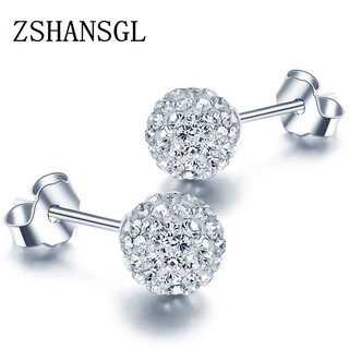 Prata De Luxo 6/810mm Pequena Bola De Perfuração Redonda CZ Zircon Parafuso Costas 925 Brincos De Cavilha Para Mulheres Jóias De Com Piercing