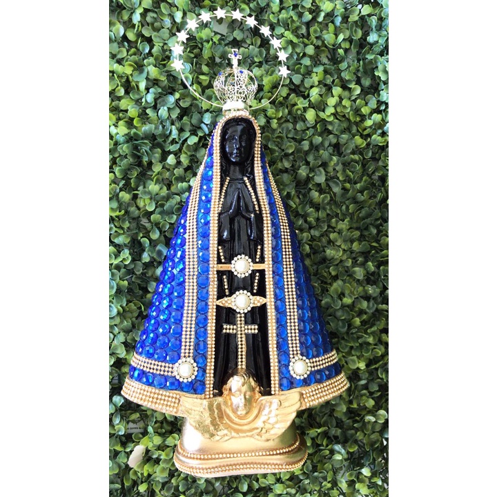 Imagem Nossa Senhora Aparecida Pérola Chaton Azul Coroa Folheada c/ Resplendor 40cm