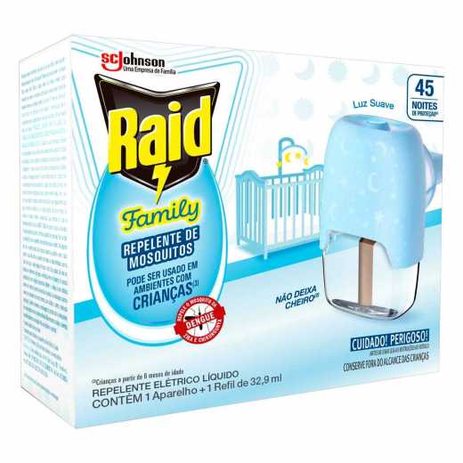 Aparelho Repelente Elétrico Raid Family + 1 Refil De 32,9ml 45 Noites Sem Cheiro em Oferta na Shopee
