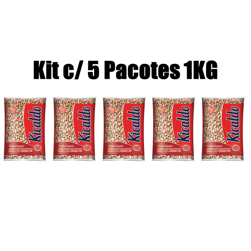 Kit 5 Pacotes Feijão Rajado - 1kg - Kicaldo - Food & Beverages